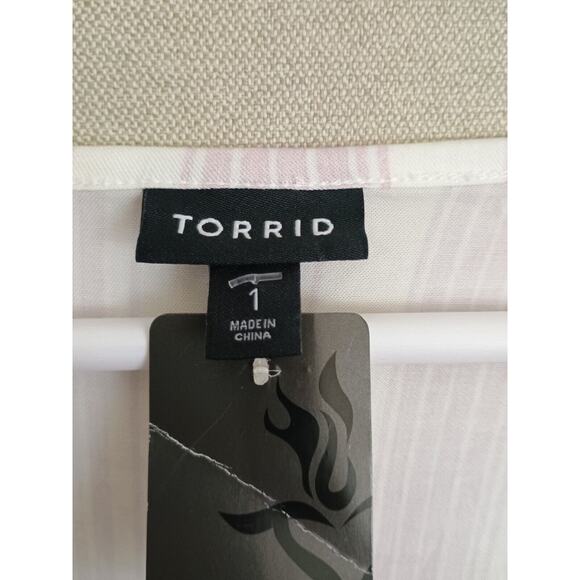 Torrid Shirt Women 1 Purple White Striped Lagenlook Stretch 3/4 Sleeve Button Up - Picture 3 of 8